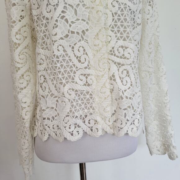 Yoana Baraschi White Lace Jacket Cropped Semi Sheer Scalloped Women 8 - Picture 5 of 14